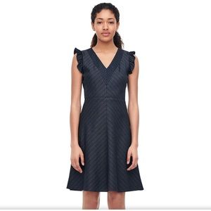 Rebecca Taylor Striped Suiting V-Neck Dress In Navy Combo Size 6 NWT